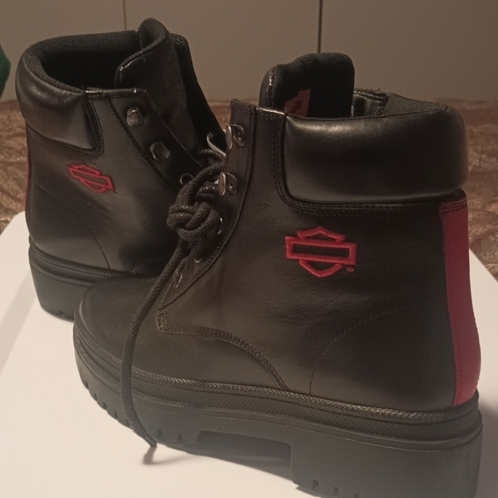 Harley-Davidson Women's Black Boots with Red Accents. New Without Tags.